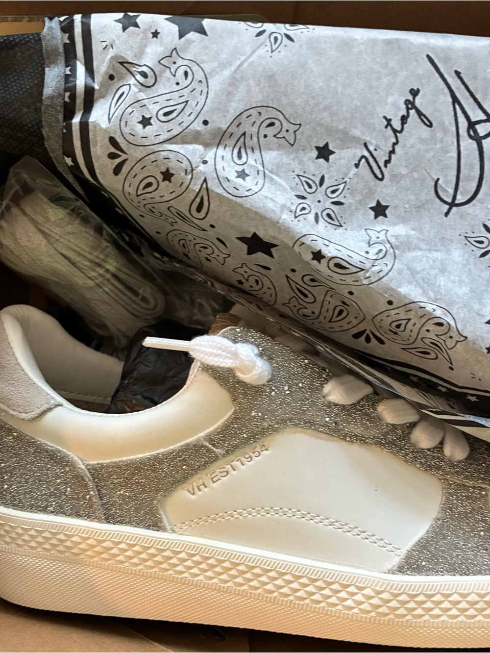 White & Silver Women’s Glitter Sneakers - Size 8